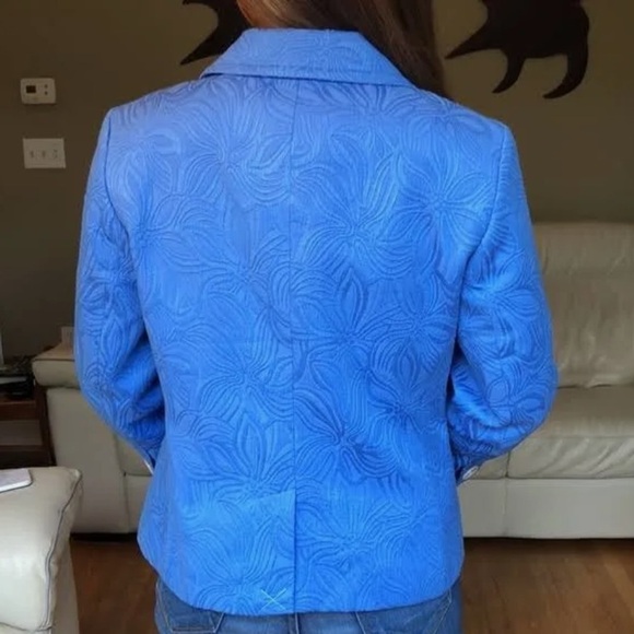 NWT. Talbots 4 Blue Floral Jacquard Knit Blazer. - Picture 12 of 15
